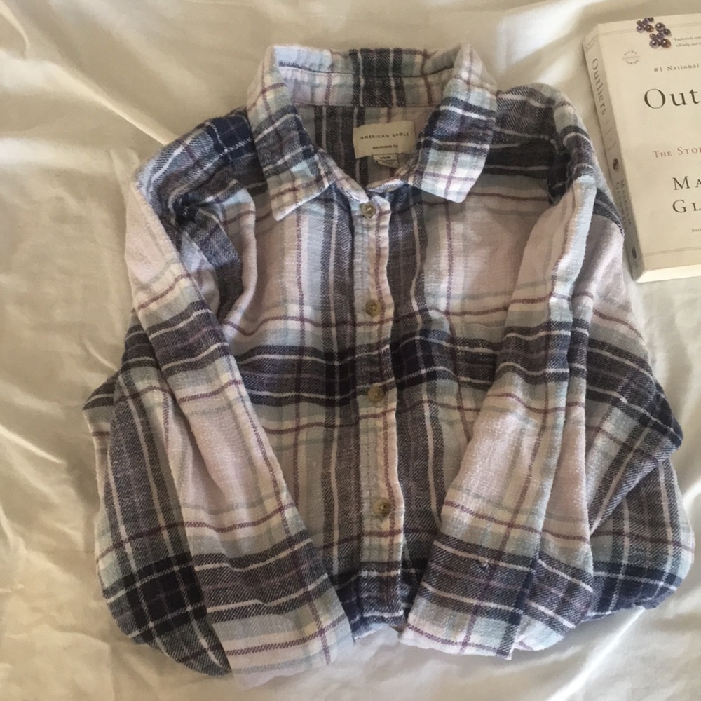 American Eagle Blue Purple White Flannel